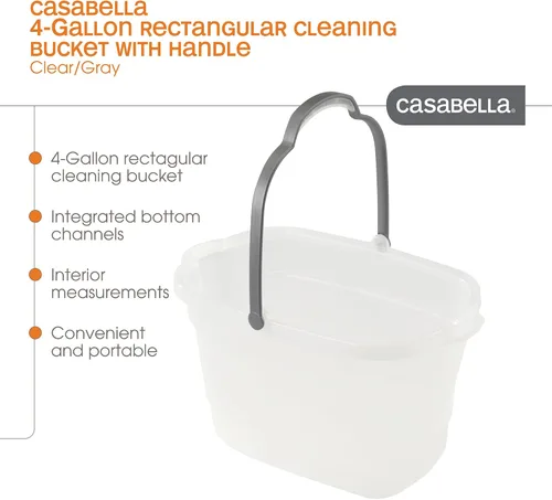 Vista 6 de Casabella Organizador de almacenamiento de limpieza multiusos de plástico con asa, 1.85 galones, cubo de limpieza rectangular gris y naranja