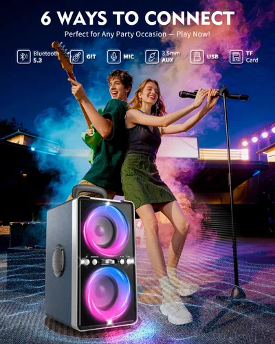 Vista 4 de YIER Altavoz Bluetooth, altavoz de fiesta de pico de 240 W con graves grandes, tiempo de reproducción de 20 horas, TWS, BT5.3, caja de auge