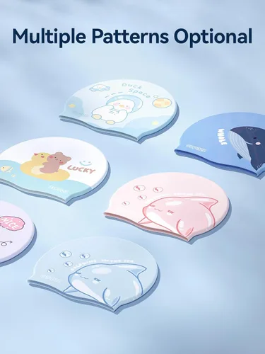 Vista 7 de COPOZZ Gorros de natación para niños, de silicona, impermeable, cómodo, gorro de natación para cabello largo y corto