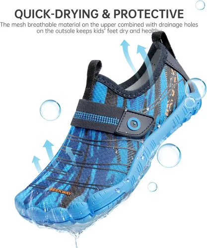 Vista 2 de SEEKWAY Zapatos de agua descalzos para niños, puntera ancha y zapatos de arena de secado rápido para niños pequeños para senderismo, natación