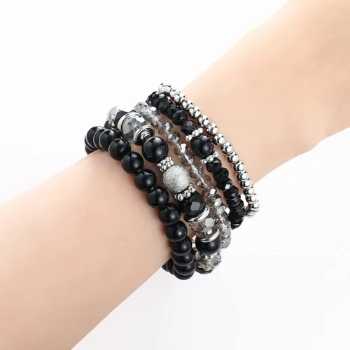 Vista 3 de Noessla Pulsera elástica de perlas con cuentas de plata, apilables, pulseras de cuentas de cristal, joyería de moda, regalo para el día de la madre