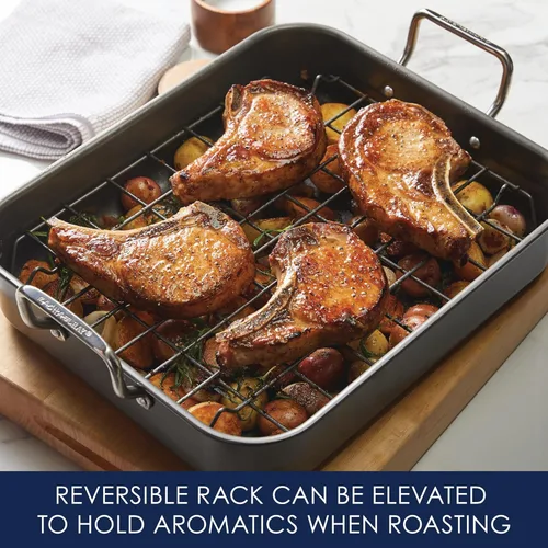 Vista 15 de Rachael Ray Bakeware Asador/Bandeja para Asar Antiadherente con Rejilla Reversible, 16.5 Pulgadas x 13.5 Pulgadas, Gris