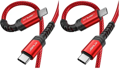 Vista 8 de JSAUX Cable USB C a Micro USB de 6.6 pies, cable trenzado tipo C a micro USB, cargador trenzado, compatible con carga y sincronización compatible