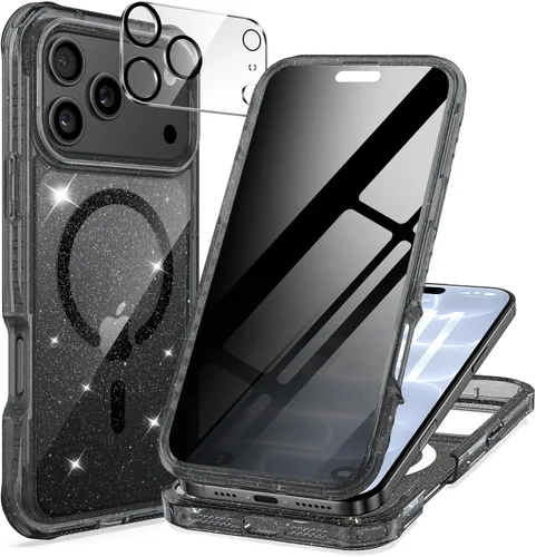 Vista 21 de seacosmo para iPhone Air Funda, Carcasa Completa con Protector de Privacidad de Vidrio Templado 9H Integrado y Protector de Lente de Cámara Negro