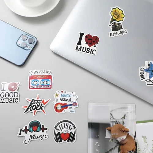Vista 5 de 300 calcomanías musicales a granel para niños, calcomanías de banda de música de nota musical, calcomanías impermeables para botella de agua