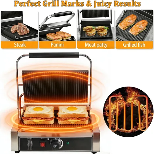 Vista 3 de CTJ Prensa comercial de sándwich de acero inoxidable 2200W de Panini Press
