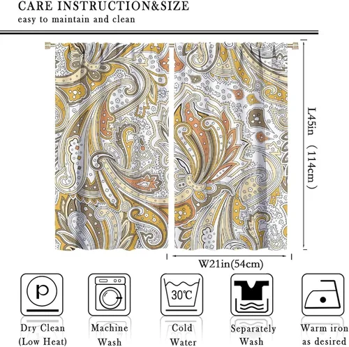 Vista 2 de Cortinas opacas con estampado de flores de cachemira, estampado de cachemira sobre fondo blanco, para decoración del hogar, cocina, restaurante