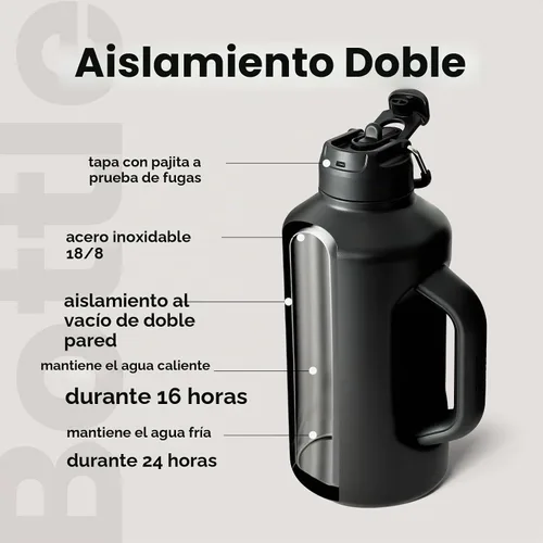 Vista 4 de BOTTLE BOTTLE Botella de agua aislada de 64 onzas con popote y tapa de doble uso, jarra de medio galón para hombres con asa, botella de agua