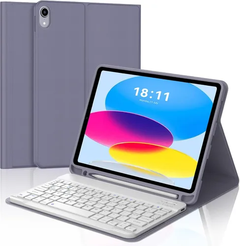 Vista 20 de KVAGO Funda para iPad (A16) de 11ª y 10ª generación con teclado, teclado desmontable inalámbrico retroiluminado de 7 colores, funda de teclado folio