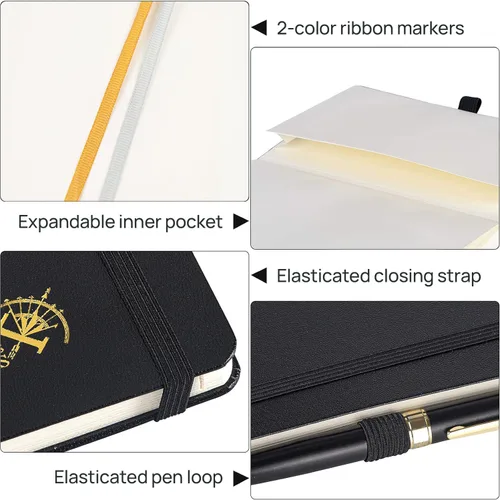 Vista 7 de POPRUN Cuaderno rayado para mujeres y hombres, tamaño mediano A5 de 5.25 x 8 pulgadas, papel grueso de 120 GSM, 128 páginas, tapa dura, cuaderno
