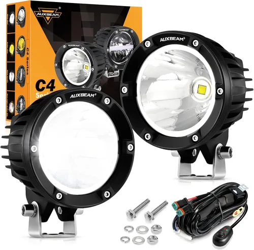 Vista 13 de Auxbeam C4 Series - Fundas protectoras redondas negras de 4 pulgadas, a presión, par PC Protective Covers, Snap-On Tool-Free Installation, Shields
