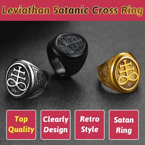 Vista 3 de FaithHeart Satanic Jewelry Baphomet - Anillos de cabra con sello de símbolo de Lucifer Satanás, para hombres y mujeres, tamaño 7891011121314