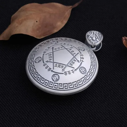 Vista 3 de Colgante de cinco elementos de plata de ley 999 china Wu Xing Theory colgante Feng Shui joyería para hombres y mujeres, Metal, No es una piedra