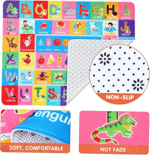 Vista 5 de IMIKEYA Play Rugs - Tapete para sala de juegos con patrón colorido, colección Playtime ABC, alfabeto, estaciones, meses, frutas y formas, alfombra