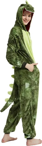 Vista 5 de CALANTA Mono de dinosaurio para adultos, disfraz de dragón T-Rex Animal para mujer, pijama de felpa de una pieza, cosplay, Halloween, Navidad