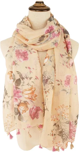 Vista 2 de YOUR SMILE - Bufanda bohemia grande para mujer, bufandas ligeras con estampado floral, para otoño e invierno, a la moda, con flecos