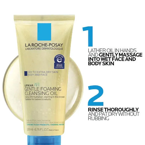 Vista 9 de La Roche-Posay Lipikar AP+ Aceite limpiador suave espumoso, limpiador suave para rostro y cuerpo formulado con niacinamida, hidratación de larga