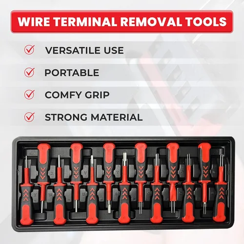 Vista 5 de AFA Tooling - Kit de extracción universal de terminales (25 piezas) – Retira de forma segura los terminales de los conectores eléctricos – Mangos
