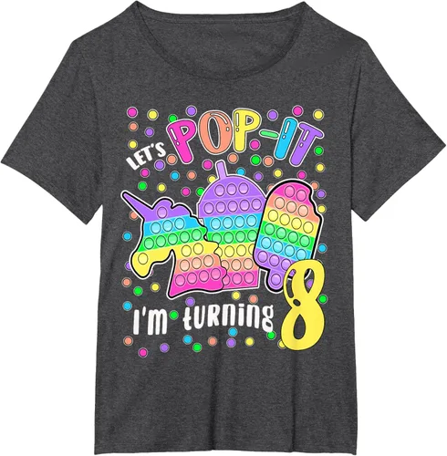 Vista 21 de Let's Pop-it I'm turning 8 Colorful 8th Birthday - Camiseta para niña, Negro