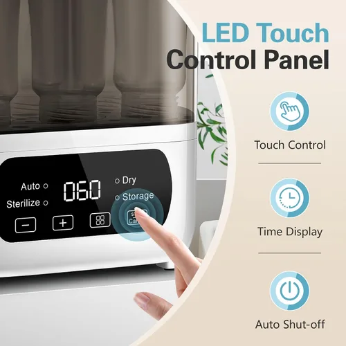 Vista 4 de AMZBABYCHEF Vaporizador y secadora de biberones 4 en 1, vaporizador eléctrico con secado rápido, ajuste universal para todas las botellas, pantalla