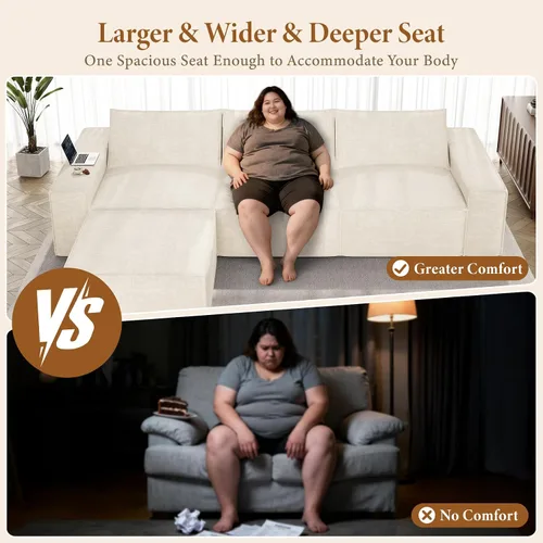 Vista 5 de Vesgantti Sofá Seccional Modular de 114" Sin Estructura, Moderno Sofá de 3 Plazas con Otomana y Asiento Profundo, Sofás de Nube Convertibles
