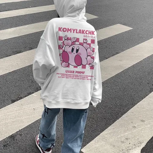 Vista 3 de Kawaii Kirby - Sudadera con capucha para mujer, manga larga de dibujos animados de anime para niñas