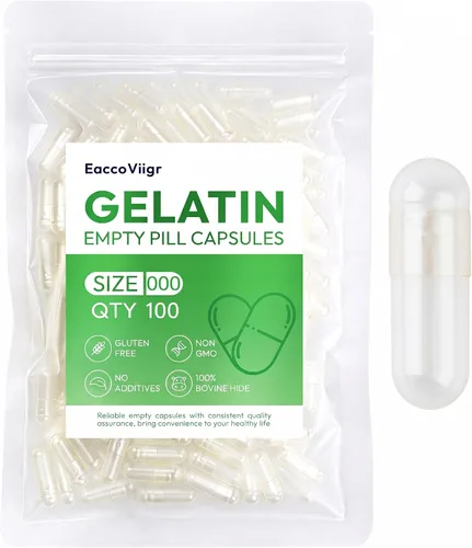 Cápsulas vacías de gelatina tamaño 000 – 100 cápsulas vacías transparentes, cápsulas de gel vacías rellenables para vitaminas y polvos caseros,