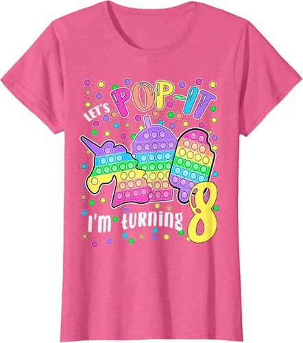 Vista 92 de Let's Pop-it I'm turning 8 Colorful 8th Birthday - Camiseta para niña, Negro