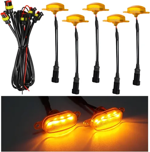 Vista 17 de Dickno 3 piezas de luces de rejilla de coche, brillantes luces LED de rejilla ámbar con arnés de cableado, lámparas impermeables de moldura
