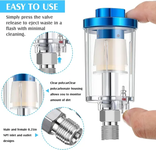 Vista 3 de 2 paquetes de regulador de presión de aire de 1/4 de pulgada, separador de agua, compresor de aire para pistola rociadora regulador con manómetro
