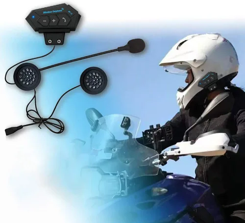 Vista 4 de Denpetec Intercomunicador de casco Bluetooth, sistema de comunicación de casco de motocicleta BT-12 compatible con manos libres, música estéreo