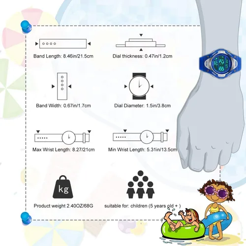 Vista 7 de Reloj digital deportivo para niños y niñas, resistente al agua, relojes electrónicos con alarma LED, cronómetro