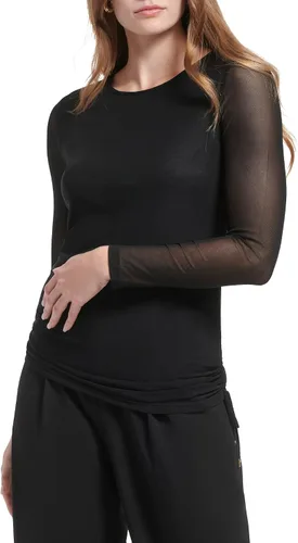 Vista 2 de Calvin Klein Blusa de manga larga elástica con laterales fruncidos para mujer