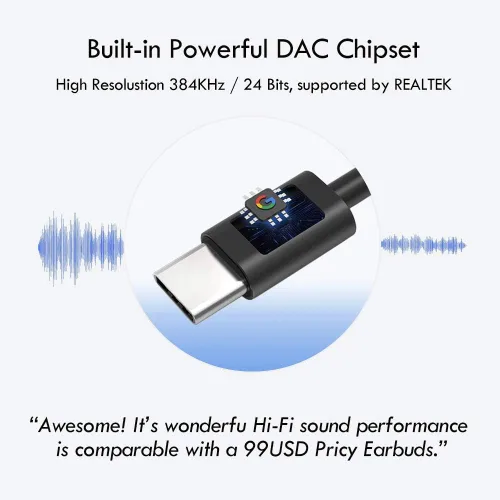 Vista 4 de Auriculares USB con adaptador USB a C, 2 en 1 USB-C + USB-A compatibles con computadoras PC, dispositivos Mac y smartphone, tarjeta de sonido DAC