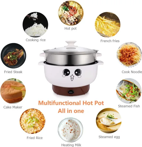 Vista 2 de Olla caliente eléctrica multifuncional de 4 en 1 para saltear, parrilla, wok, olla caliente eléctrica para fideos, cocinar arroz, guiso, sopa