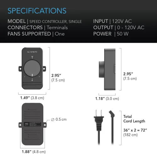 Vista 4 de AC Infinity Controlador de velocidad de ventilador de CA, ventiladores