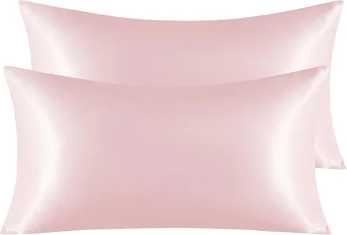Vista 103 de NTBAY Paquete de 2 fundas de almohada estándar de satén para cabello y piel, lujosas y sedosas fundas de almohada con cierre de sobre, 20 x 26