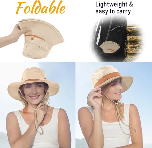 Vista 6 de Waterproof Sun Hats for Women UV Protection Fishing Hat Wide Brim Safari Hats 2 in 1 Snap-Button Flodable Bucket Hat Outdoor