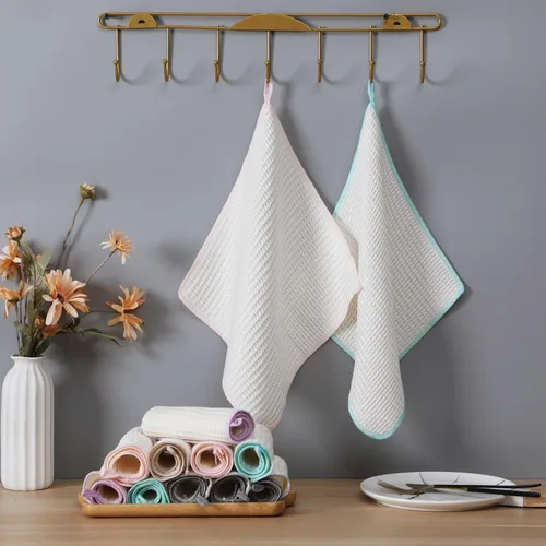 Vista 4 de Oeleky Paquete de 8 paños de cocina para platos, resistentes y absorbentes, para lavar platos, paños de limpieza de tejido de gofre de secado rápido