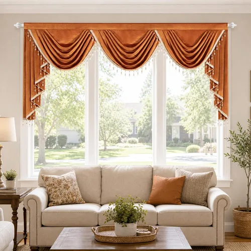 Vista 43 de VOGOL Cenefa de cortinas de terciopelo grueso para dormitorio, cenefas de cascada de lujo con aislamiento térmico dorado para sala de estar formal