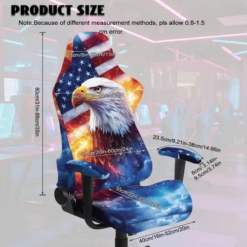 Vista 9 de Bald Eagle Gaming Protector for Students American Flag Stretchy Armrest Covers Patriotic Ergonomic Office Cover Dustproof Home & Dorm Room Decor