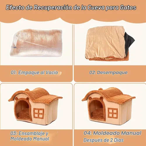 Vista 6 de Jiupety Casas de Gatos con Forma de Oso para Gatos de Interior, Cueva de Cama para Gatos Linda con Chimenea, Suficiente Espacio Interior, Casa Suave