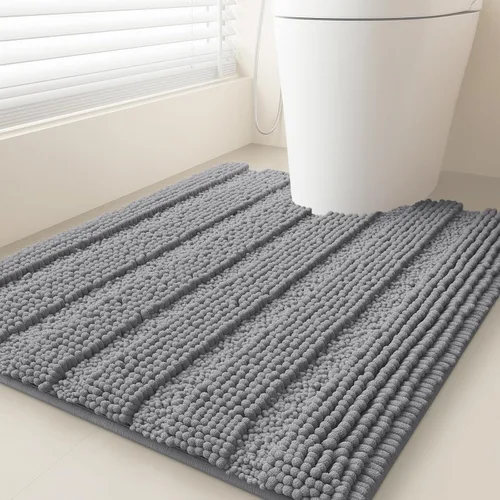 Vista 48 de ACCUMTEK - Juego de alfombras de baño a rayas beige de 3 piezas, ultrasuaves, antideslizantes de chenilla, alfombras de baño mullidas y absorbentes