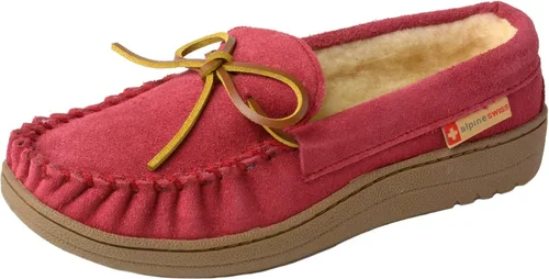 Vista 11 de Alpine Swiss Sabine - Pantuflas tipo mocasín para mujer, zapato de casa de gamuza auténtica, plantilla de espuma viscoelástica, piel de oveja Negro