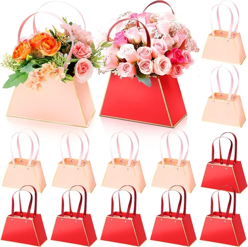 Vista 9 de Fuutreo 12 bolsas de regalo de flores de graduación para ramos, cajas portátiles para arreglos florales con asa, bolsas impermeables para envolver