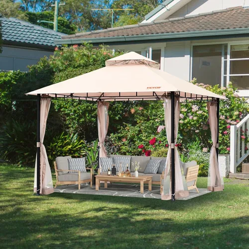 Vista 2 de VEVOR Gazebo de patio para 6-8 personas, gazebo de patio trasero de 10 x 10 pies, con mosquitera, marco de metal y poliéster de 180G recubierto