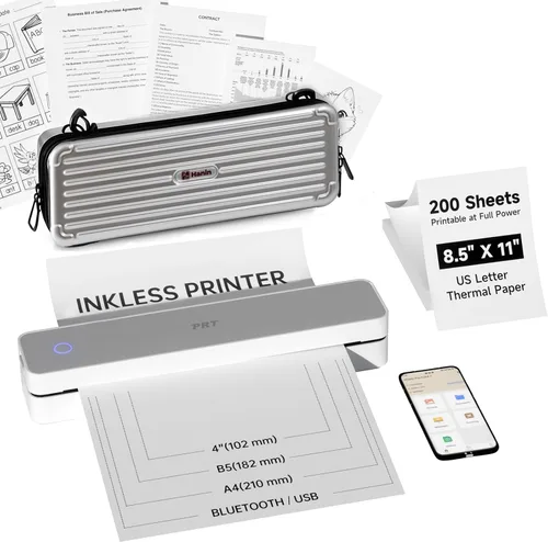 Vista 8 de PRT Impresora portátil inalámbrica para viajes, impresora térmica sin tinta para uso doméstico, viene con funda de transporte y 200 hojas de papel