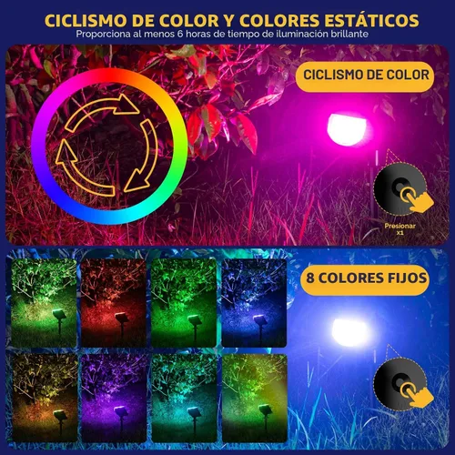 Vista 2 de Kyosho - Focos solares de color para exteriores, 9 modos de iluminación, luces de Halloween y Navidad, 38 LEDs, cambio de color, impermeables, RGBW
