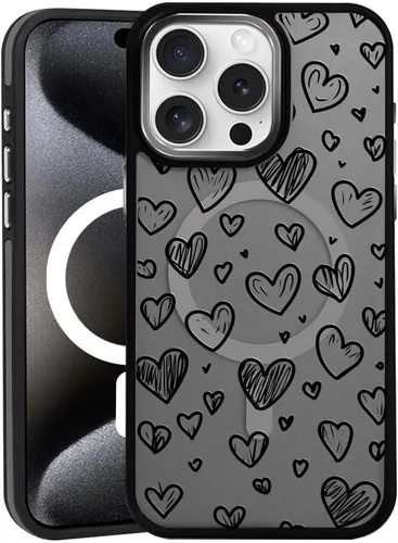 Vista 11 de DAIZAG Funda magnética para iPhone 13, [esquinas a prueba de golpes] [compatible con MagSafe], funda negra translúcida mate, estética floral de flor