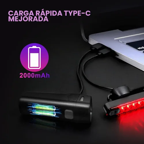 Vista 8 de 400LM USB Rechargeable Bike Light Set, Front Headlight & Rear Taillight, 5 Lighting Modes, Waterproof Safety Cycling Lights for Road Mountain Bikes